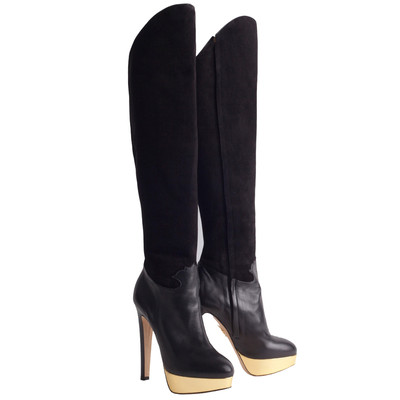 Charlotte Olympia Black thigh high boots 