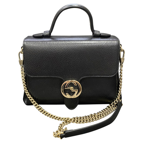 GUCCI Femme Interlocking Top Handle Bag en Cuir en Noir