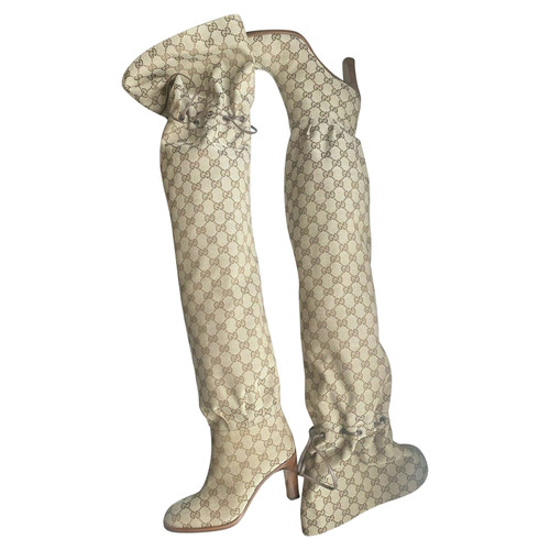 GUCCI Damen Stiefel aus Baumwolle in Beige Größe: EU 36