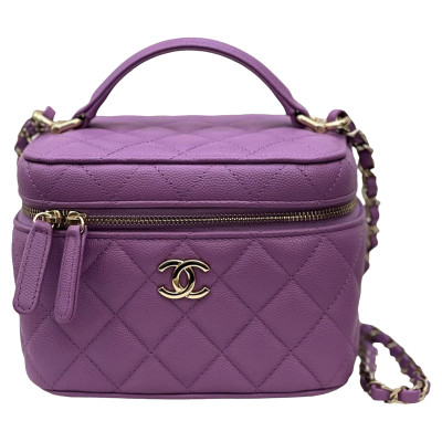 Chanel Vanity Case aus Leder in Violett