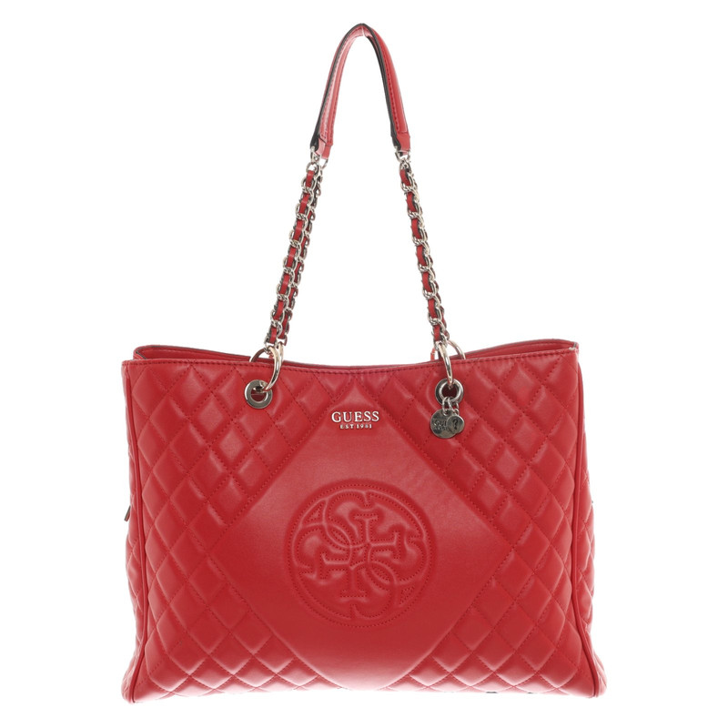 red leather guess handbag