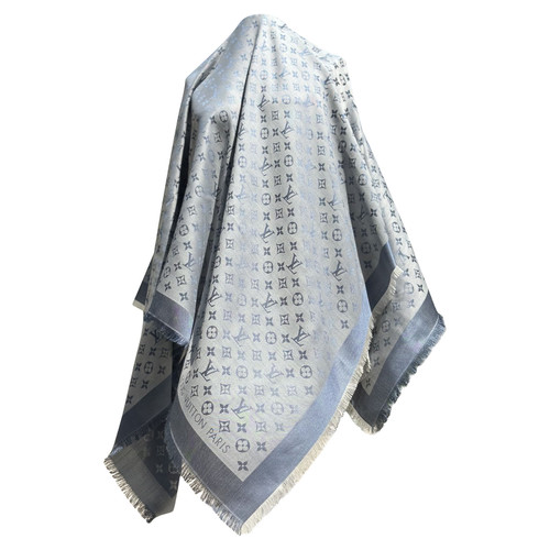 Louis Vuitton Schal Seide Wolle blau Silber Weihnachtsgeschenk