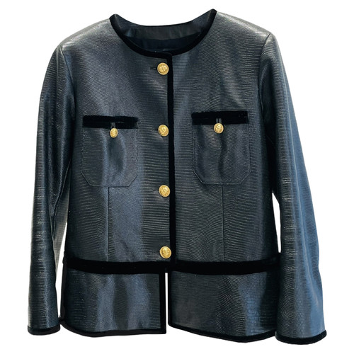 CHANEL Women's Jacke/Mantel aus Leder in Schwarz Size: FR 38