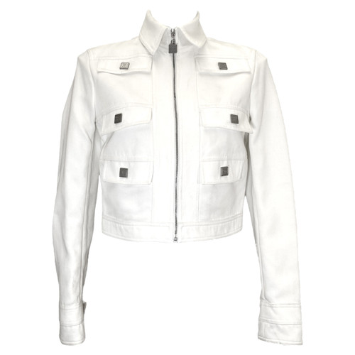 CHANEL Damen Jacke/Mantel aus Baumwolle in Weiß Größe: FR 40