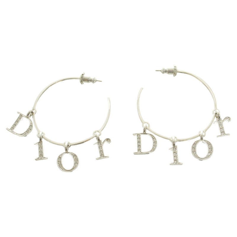 Christian Dior Hoepel oorbellen in zilver Toon
