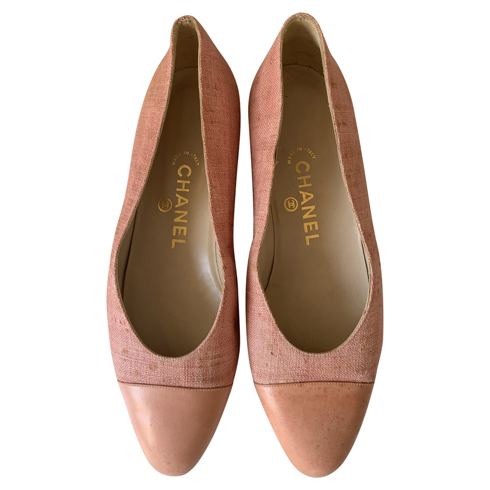 Chanel Slippers/Ballerina's Linnen in Roze