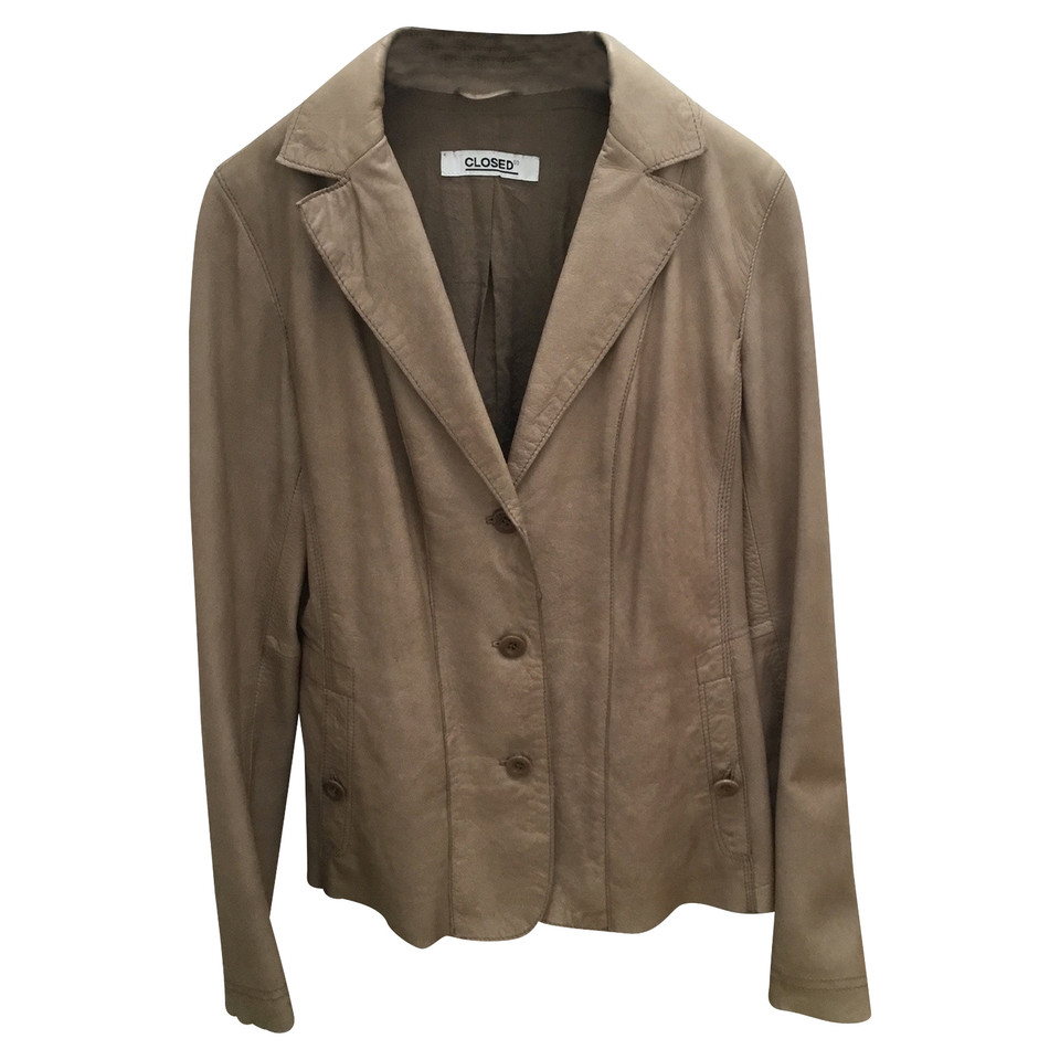 Closed Jacket/Coat Leather in Taupe