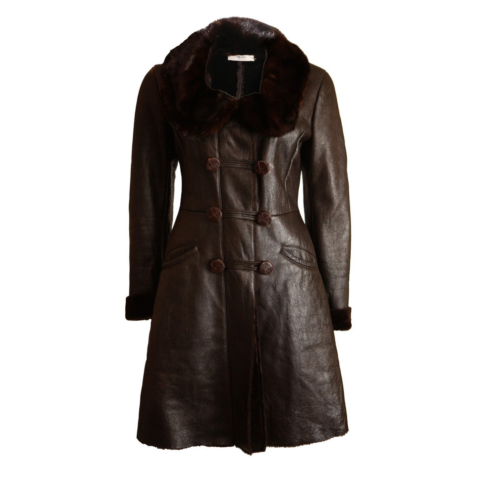 Prada Leather coat with mink fur collar
