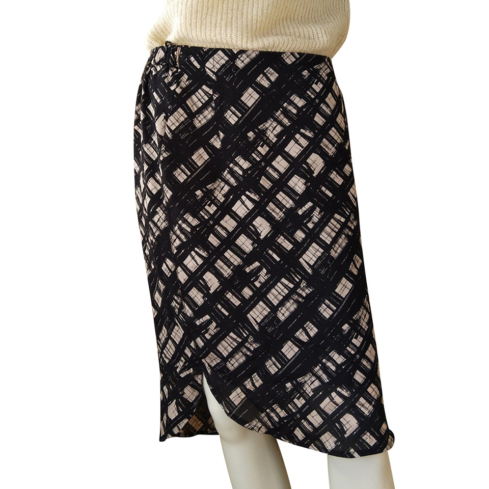 Bruuns Bazaar Silk midi skirt with black and white pattern