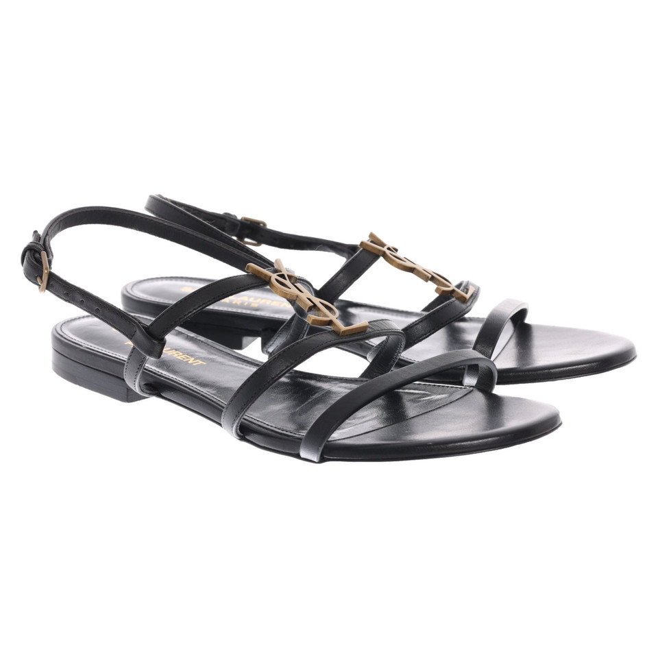 Saint Laurent Cassandra Flat Sandals Leather in Black