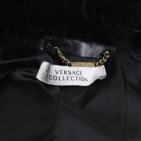 Versace Ledermantel mit Pelzbesatz