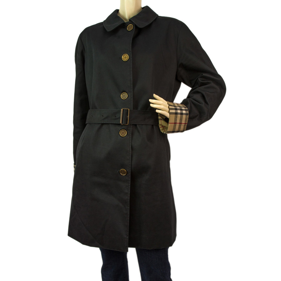 Burberry Black Cotton Raincoat Mac con cintura Trench