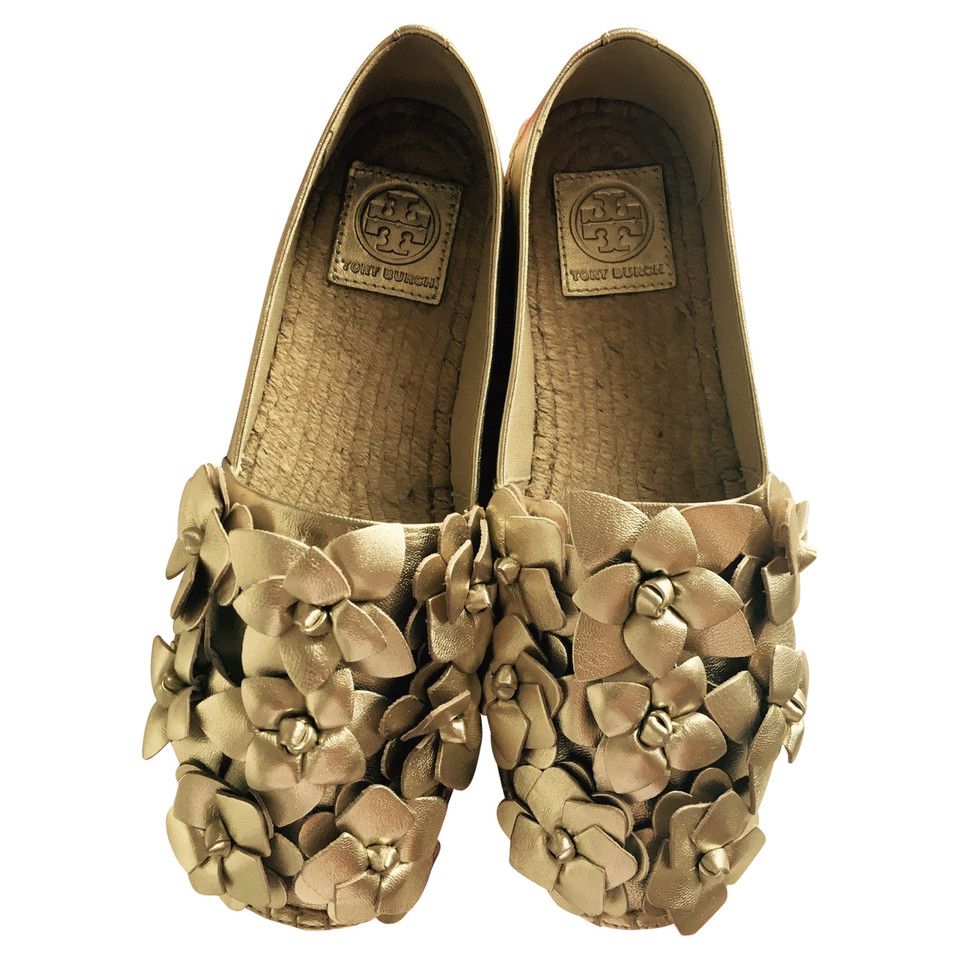 Tory Burch Gold leather blossom espadrille flats