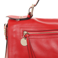 Red (V) Handbag Leather in Red