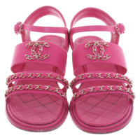 Chanel Sandals Leather in Fuchsia