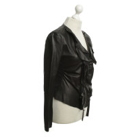 Pinko Giacca in pelle di colore nero con ruches