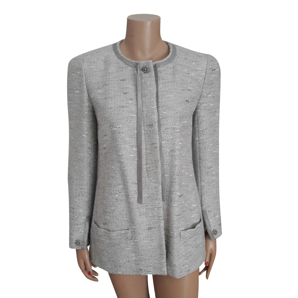 Chanel Tweed-Jacke in Grau/Silber