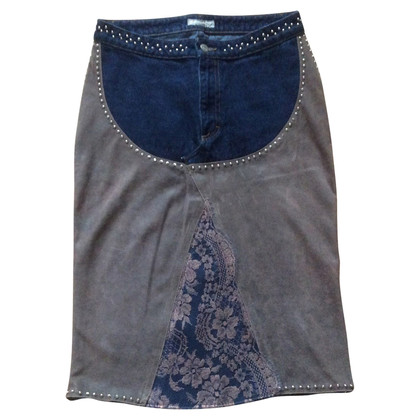 Blumarine Leather skirt with jeans & lace