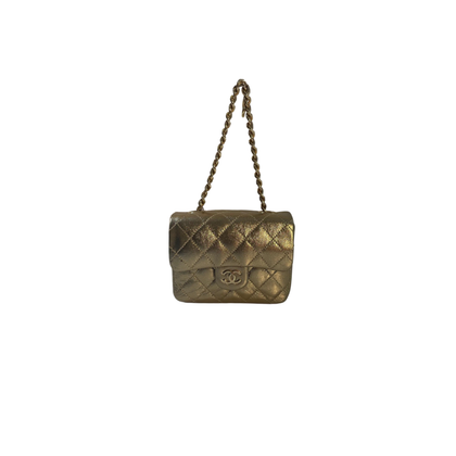 Chanel Belt Flap Bag Leer in Goud