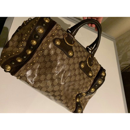 Gucci Babouska Studded Boston Bag in Pelle in Marrone