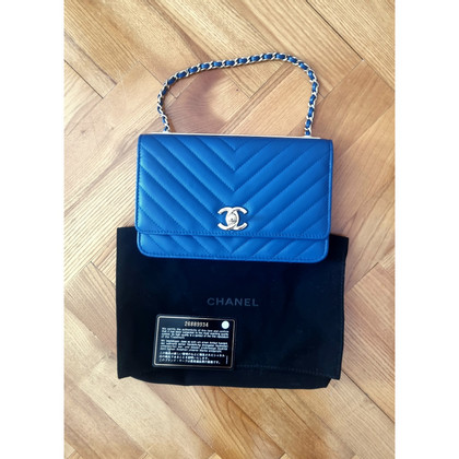 Chanel Wallet on Chain Leer in Blauw