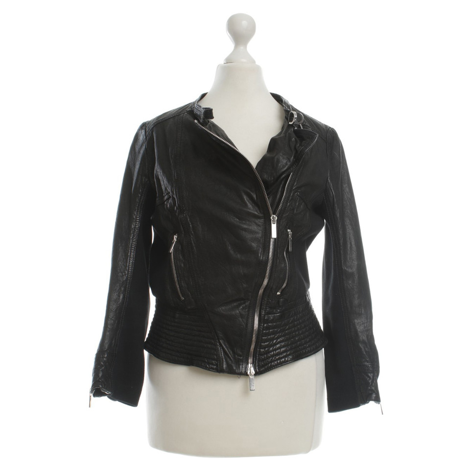 Karen Millen Leather jacket with knitted inserts