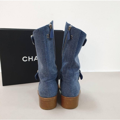 Chanel Stiefel aus Baumwolle in Blau
