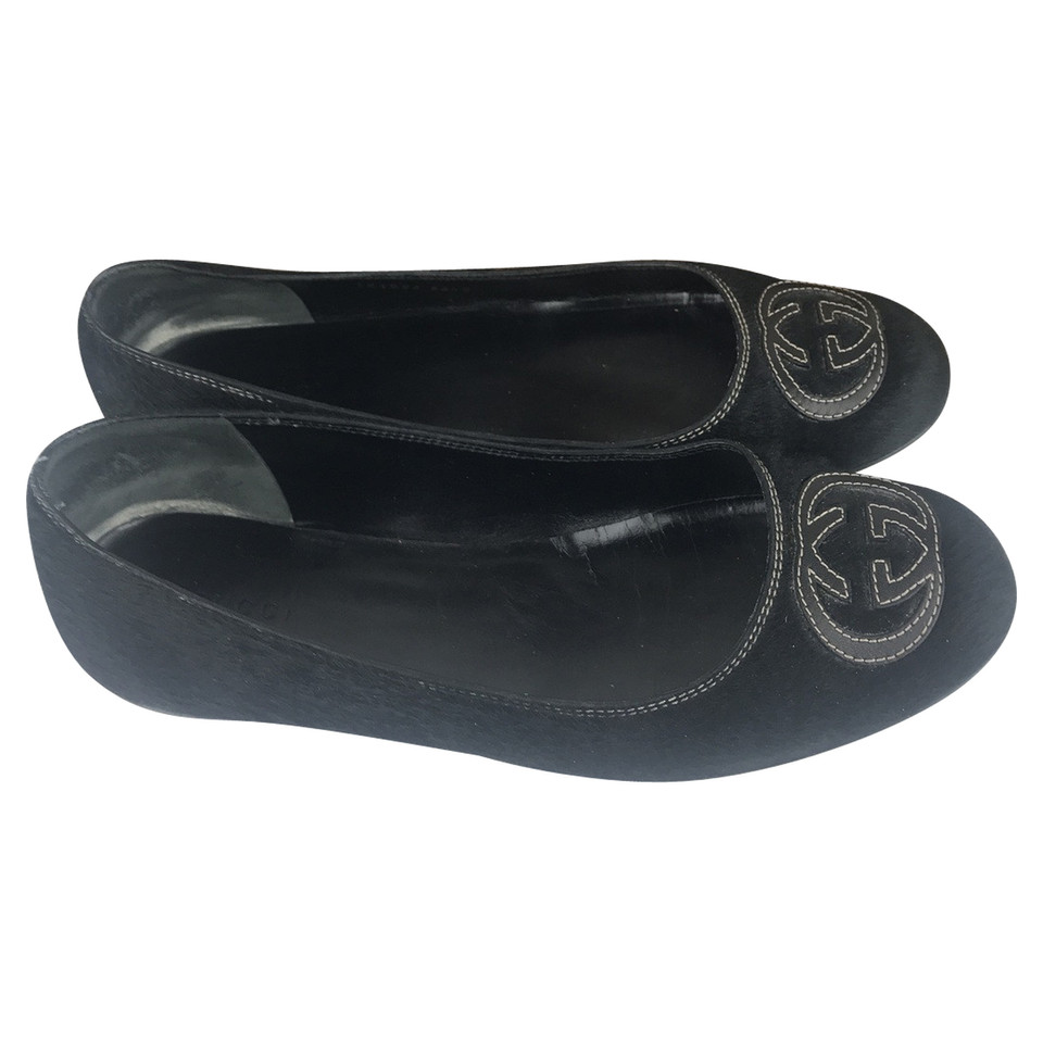 Gucci Slippers/Ballerina's Leer in Zwart