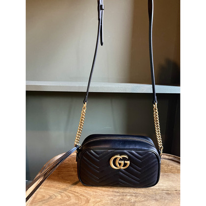Gucci Marmont Camera Bag Leer in Zwart