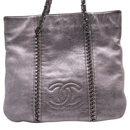 Chanel Shopping Tote Leather in Silvery