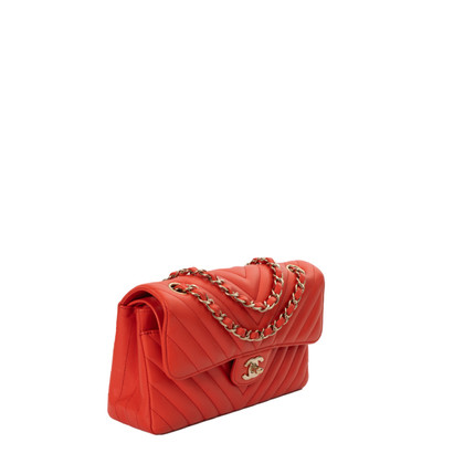 Chanel Classic Flap Bag Leer in Oranje