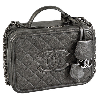 Chanel Filigree Vanity Case Leather in Grey