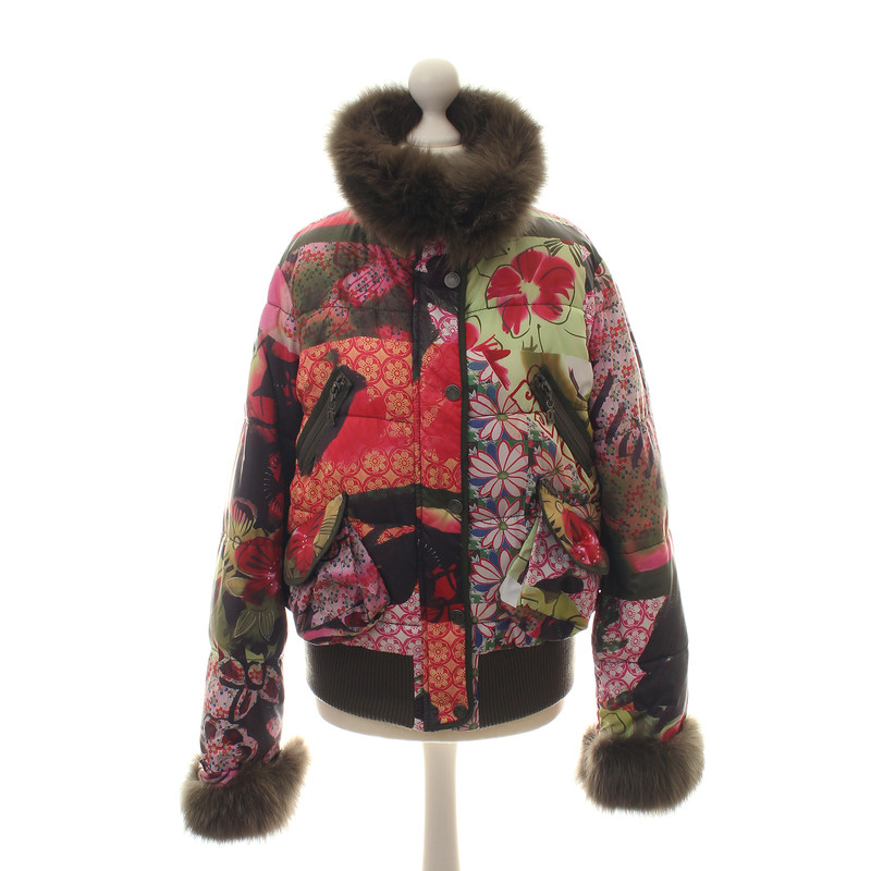 John Galliano Floral jacket with fur trim