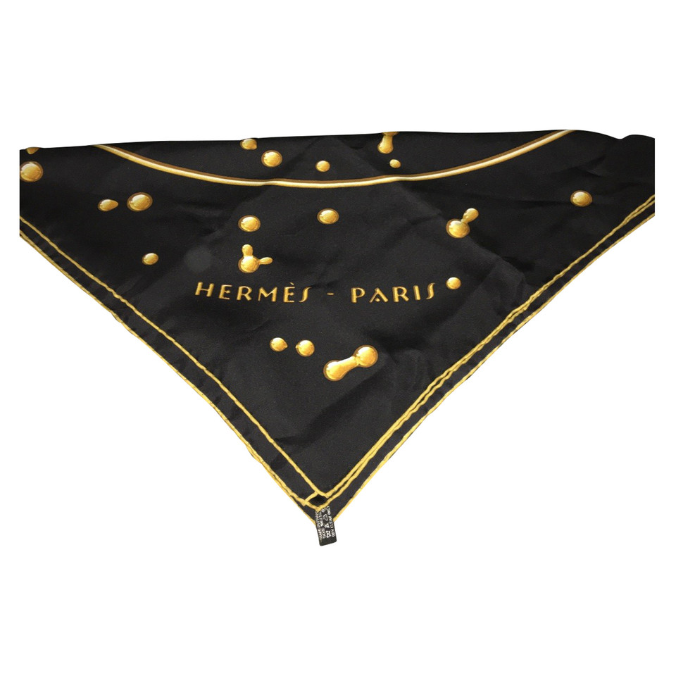 Hermès Sciarpa di seta in nero / oro