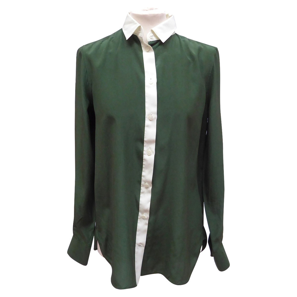 Céline camicetta di seta in verde / bianco