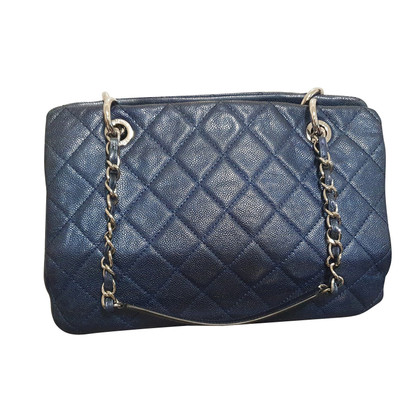 Chanel Shopping Tote Leer in Blauw