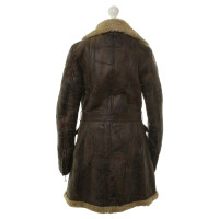 Blauer Usa Manteau de cuir d’agneau en brun foncé