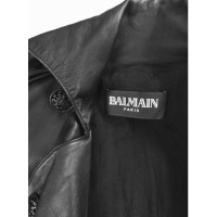 Balmain Manteau de cuir noir
