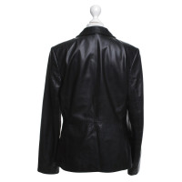René Lezard Leather Blazer in Black