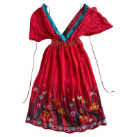 Antik Batik Kleid aus Seide in Rot