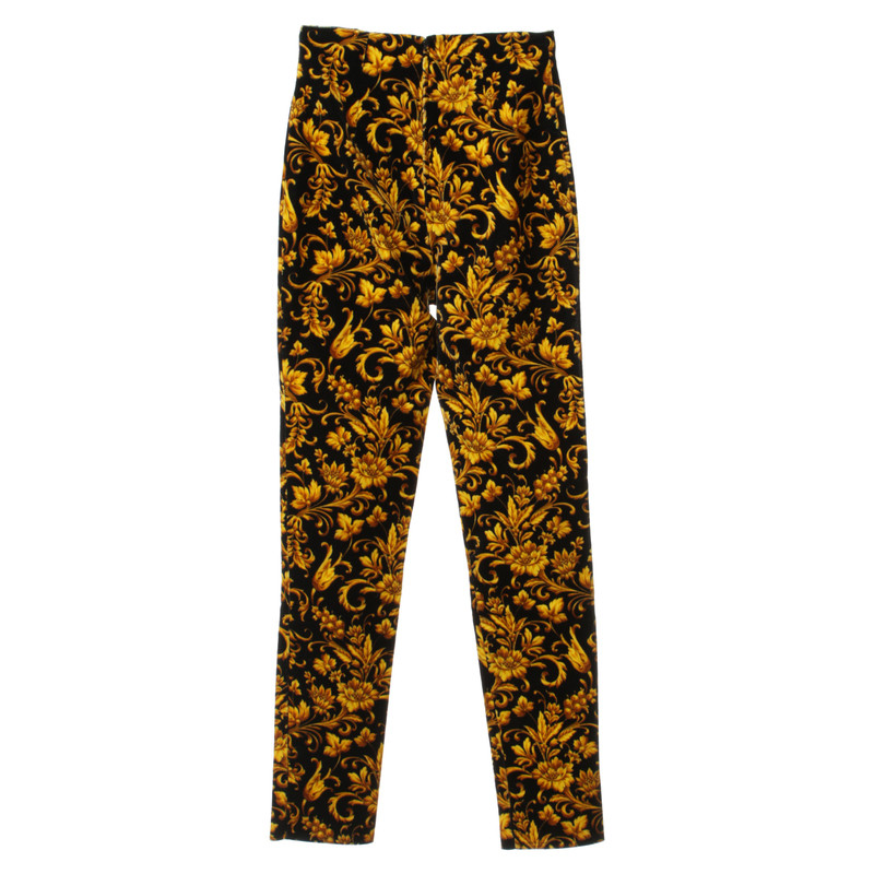 Gianni Versace Fluwelen broek in zwart/geel