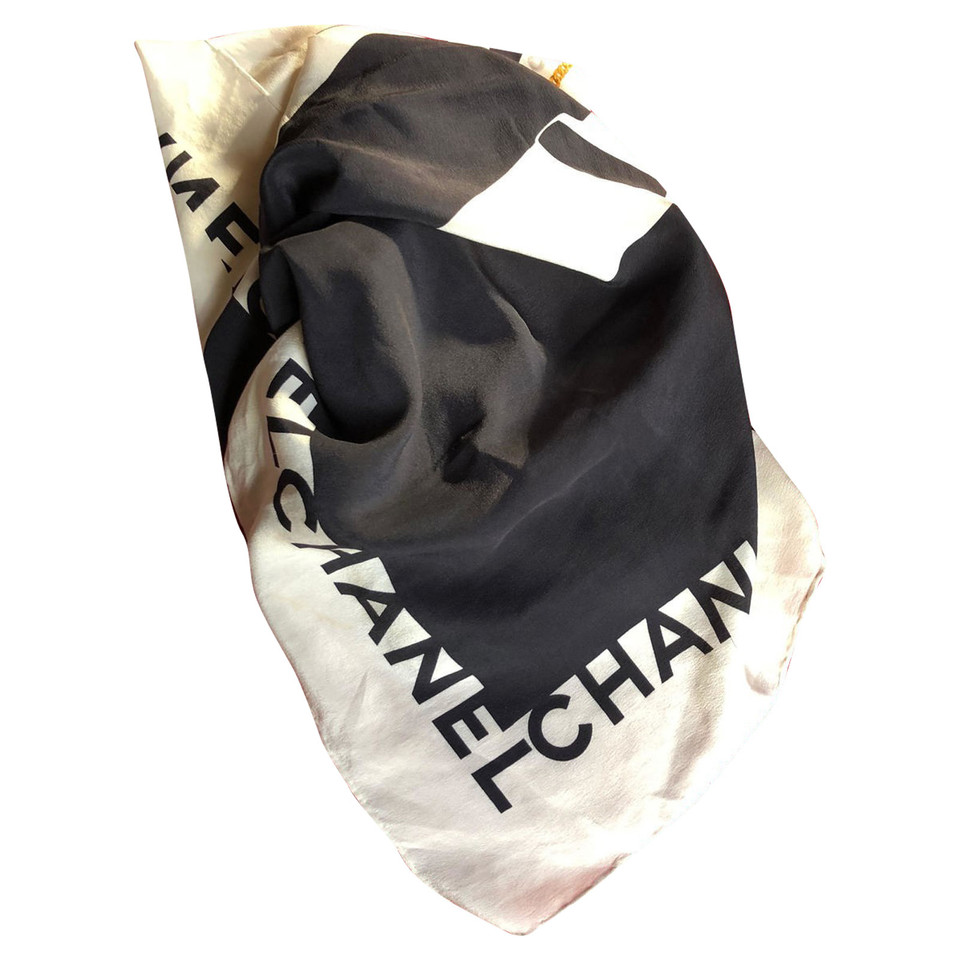 Chanel Black and white silk scarf