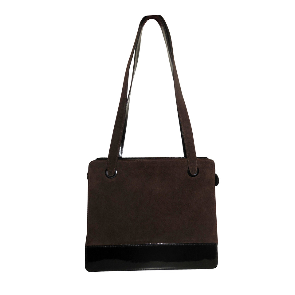Chanel dark brown suede / Black patent leather bag