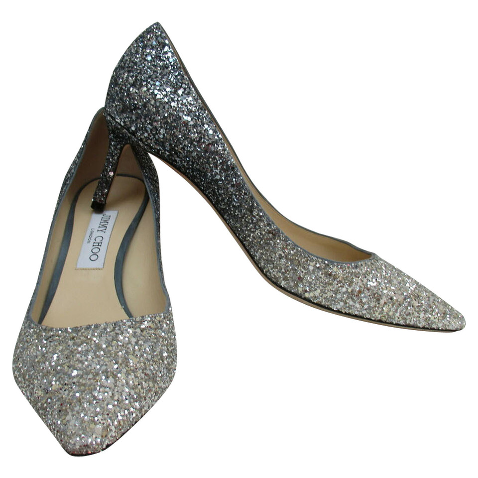 Jimmy Choo Pumps/Peeptoes aus Leder in Silbern