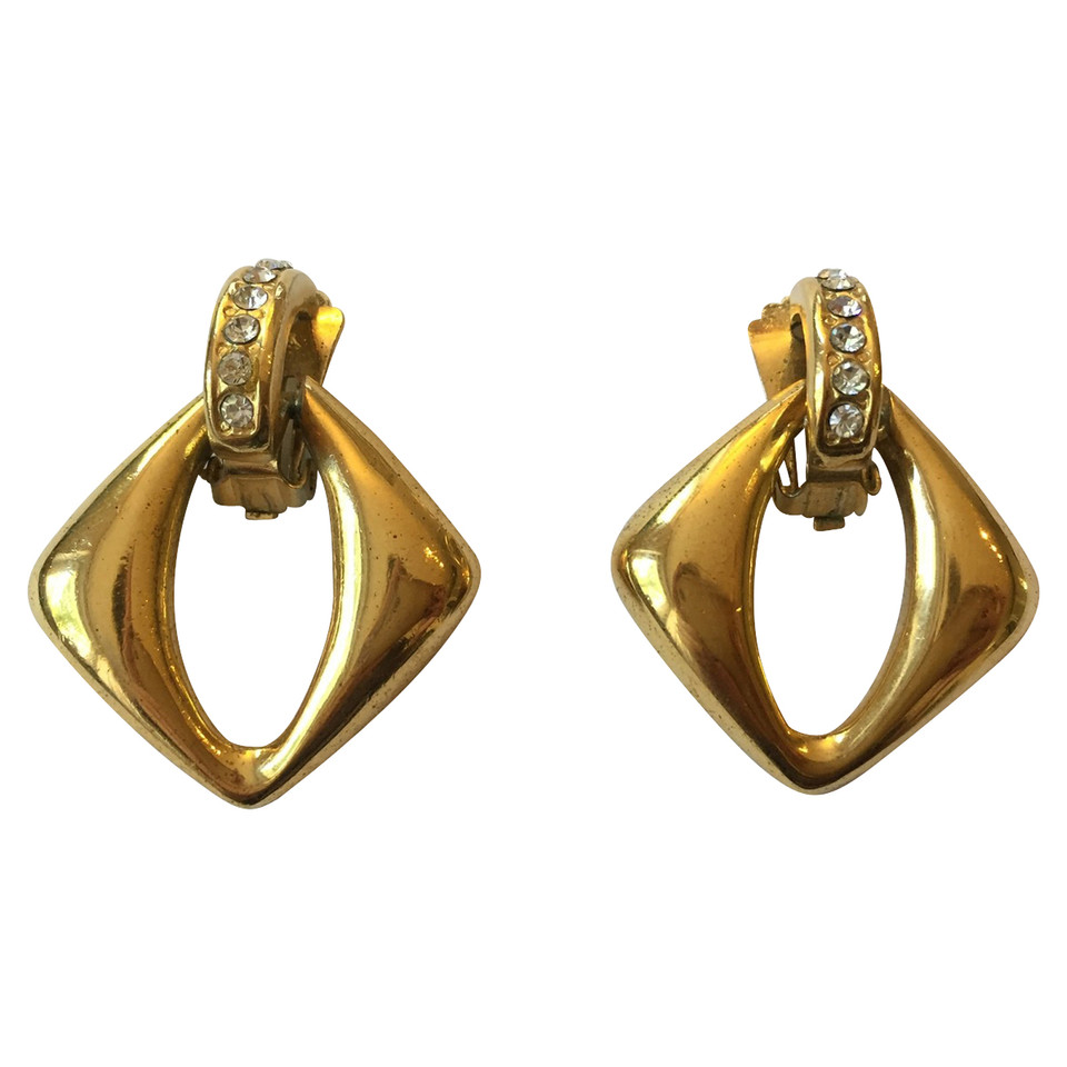 Yves Saint Laurent Placcato oro orecchini clip strass