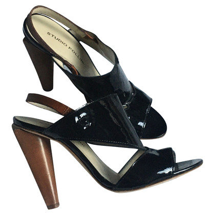 Pollini Sandals Patent leather in Black