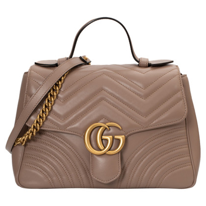 Gucci GG Marmont Top Handle Bag in Pelle in Beige