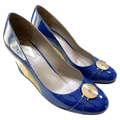 Versace Wedges Leather in Blue