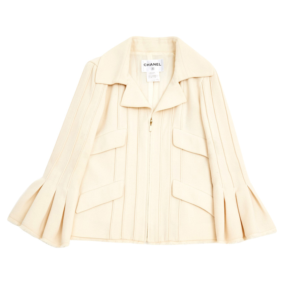 Chanel Jacke/Mantel aus Wolle in Creme