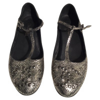 Chanel Slipper/Ballerinas aus Leder in Silbern